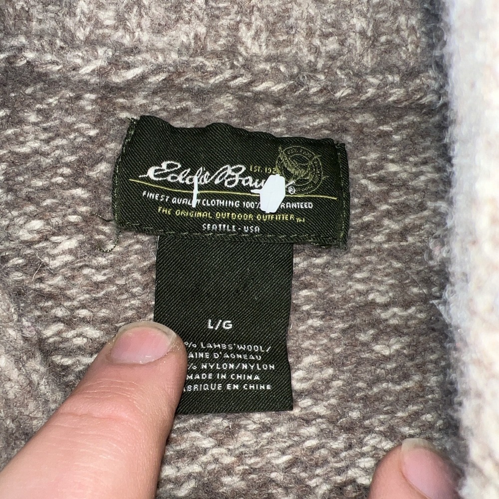 Eddie Bauer Sweater Men Large Tan Knit Hiking Cotton Shawl Collar - Picture 4 of 5